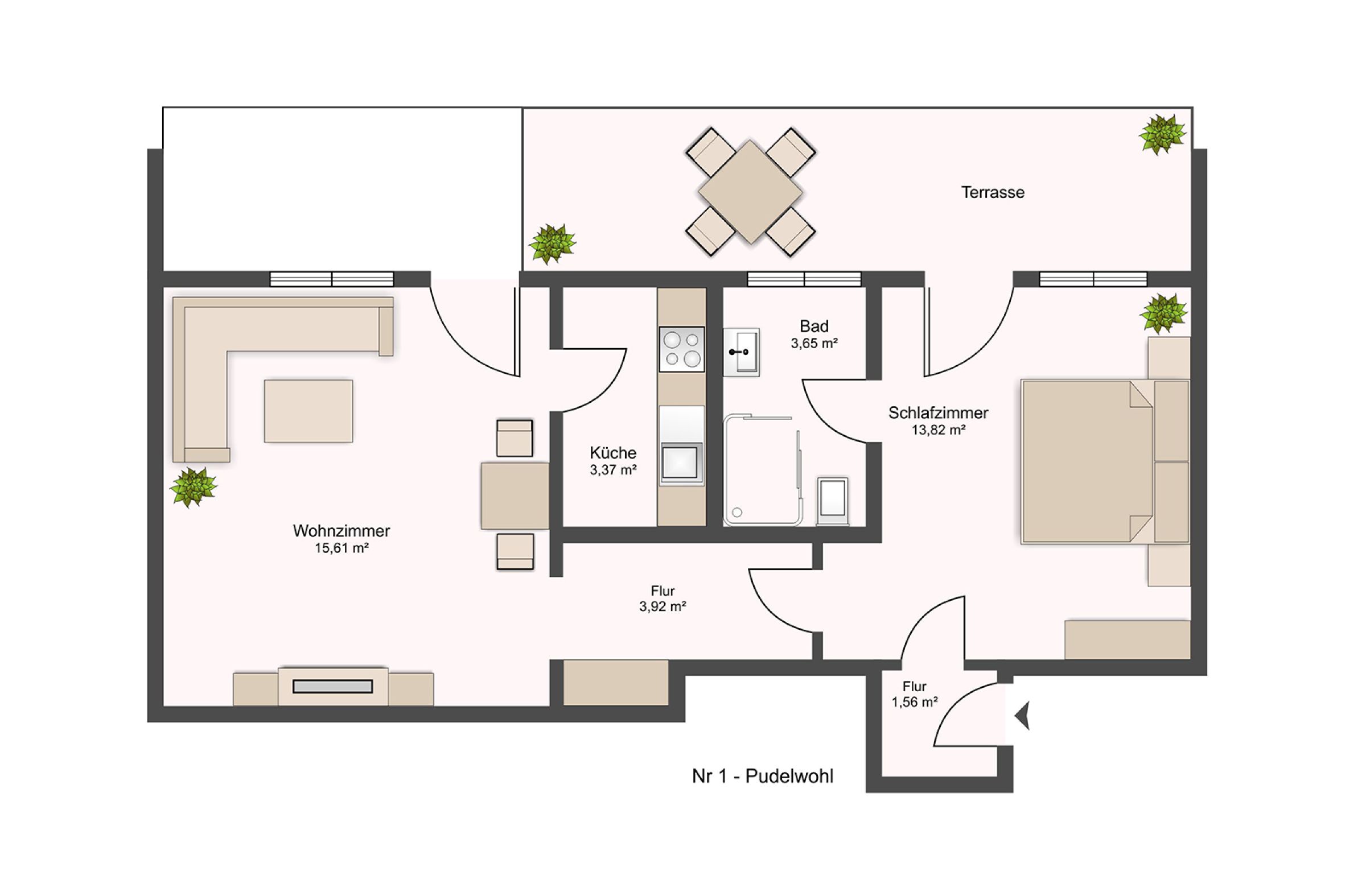 Grundriss der Ferienwohnung Pudelwohl